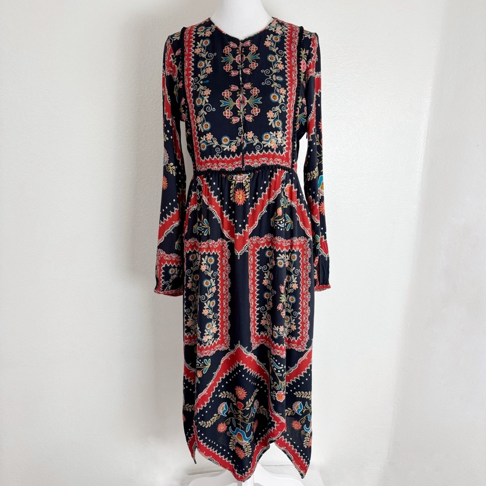 Zara Trafaluc Boho Embroidered Print Midi Dress | Size S
